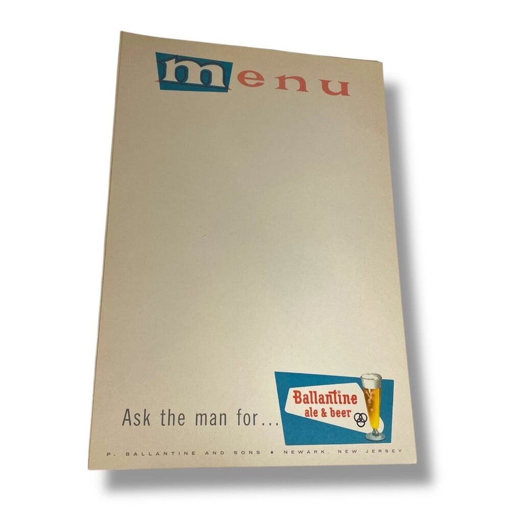 Vintage Ballantine Beer Menu Sheet 10 Papers 10.75 x 7 Inch Inserts